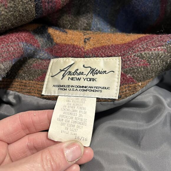 Andrea Marin Coat Womens Large Multicolor Hooded Wool Blend Aztec Boho Southwest - Picture 15 of 15